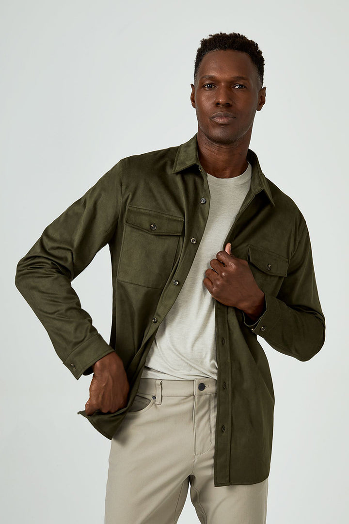 7DIAMONDS - Suede Over Shirt in Olive