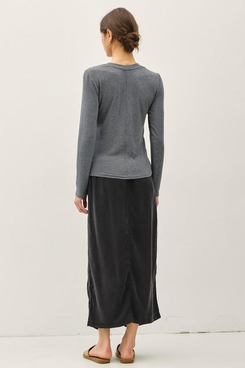 Be Cool - Modal Classic Ribbed Longsleeve Henley Basic Top in H Grey