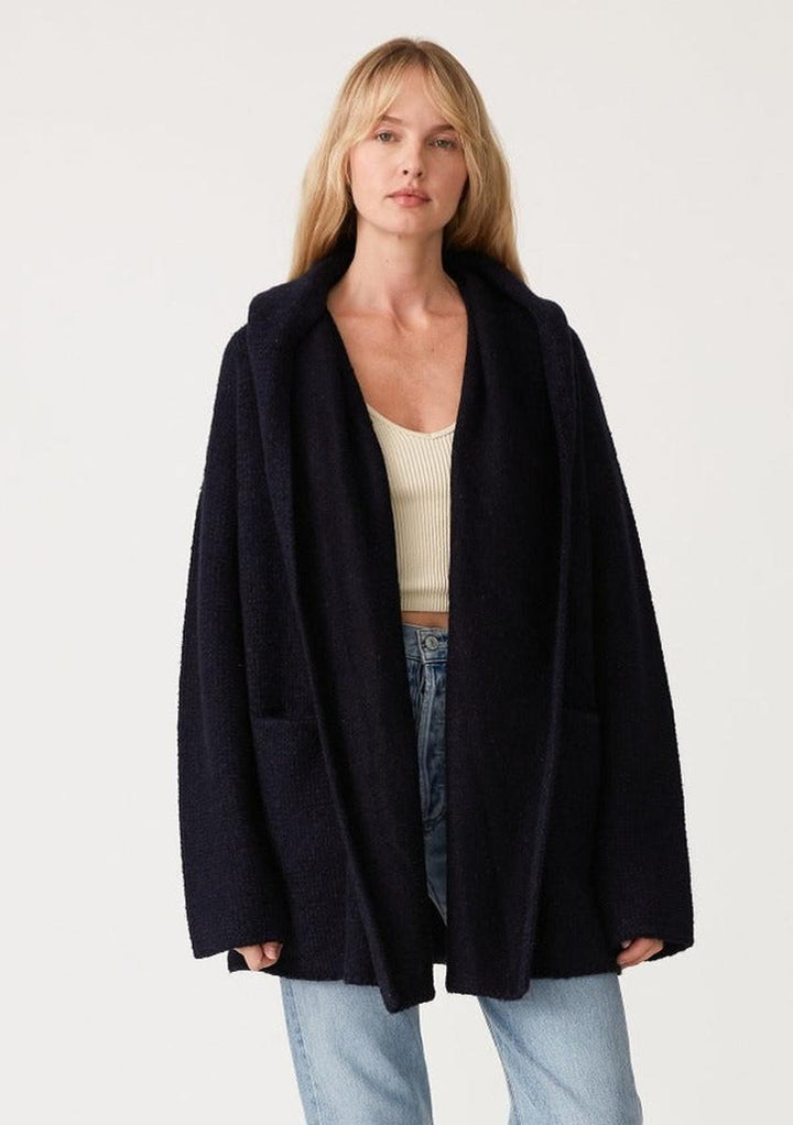 Lovestitch - Mid-Length Oversized Long Sleeve Hooded Coatigan in Navy