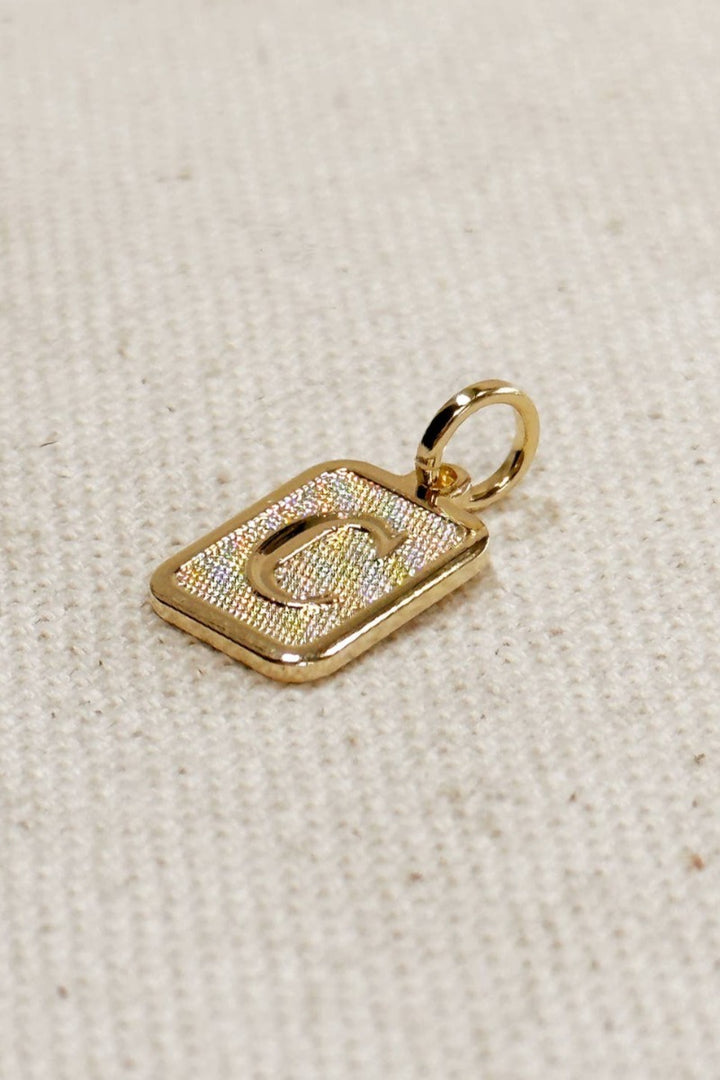 GoldFi - Textured Initial Plate Pendant - Letter C