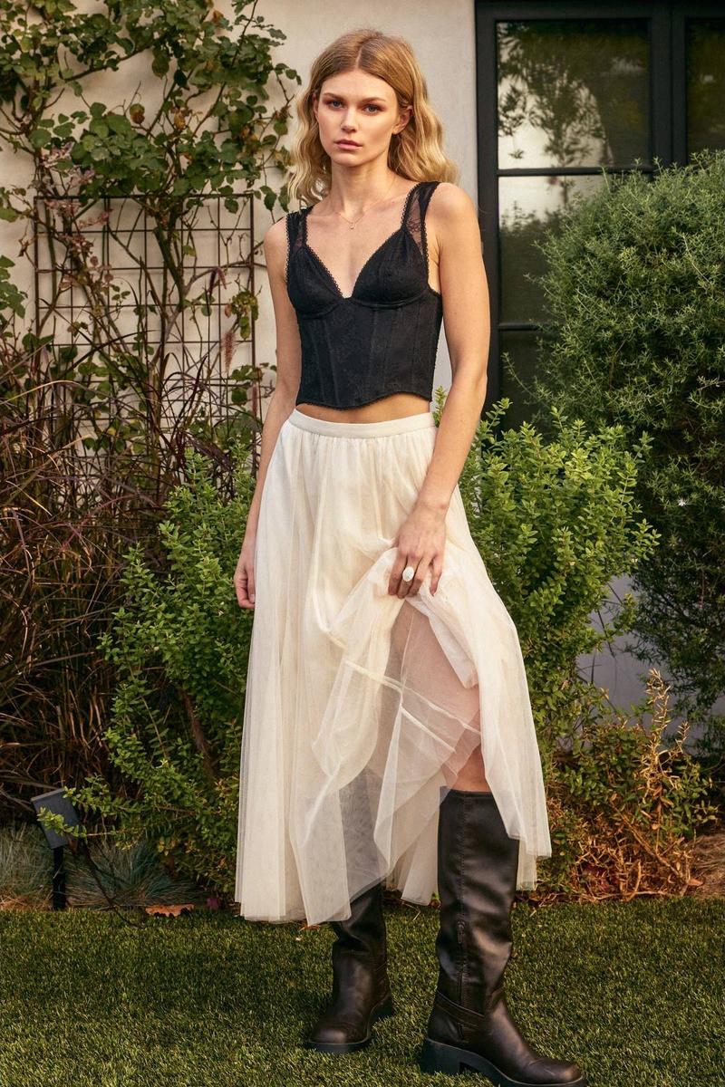 Dress forum - Be Free Mesh Paneled Midi Skirt in Cream