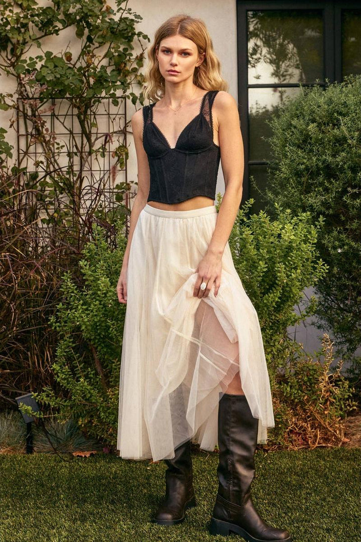 Dress forum - Be Free Mesh Paneled Midi Skirt in Cream