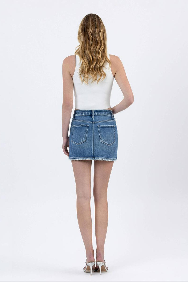 VERVET by Flying Monkey - Mid Rise Denim Mini Skirt in Macadamia
