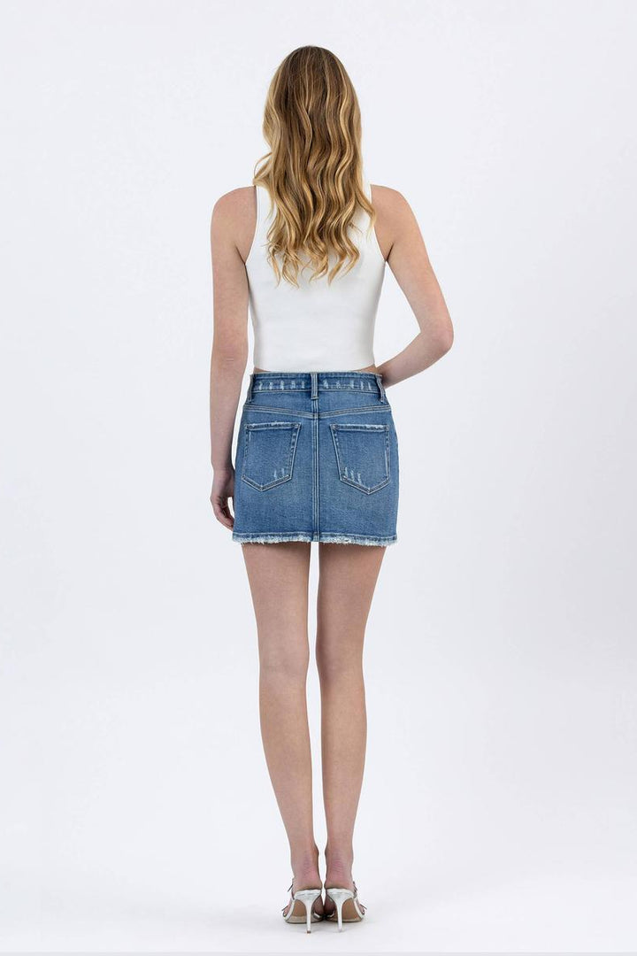 VERVET by Flying Monkey - Mid Rise Denim Mini Skirt in Macadamia