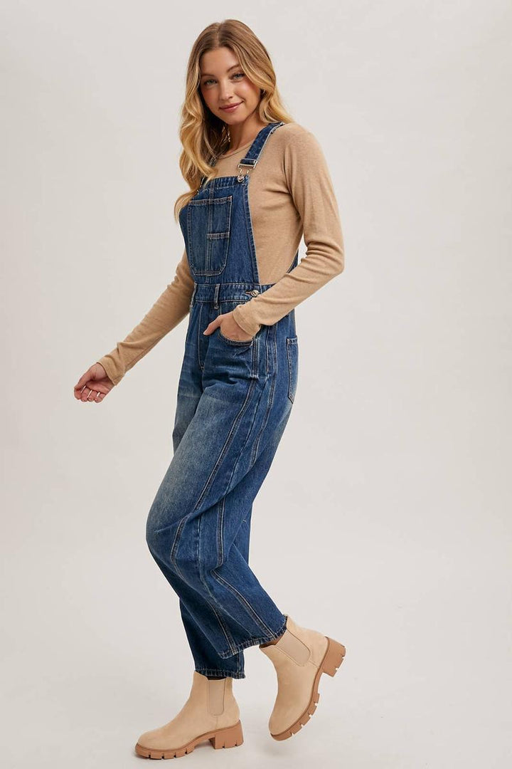 Bluivy - Denim Barrel Overalls in Dark Wash