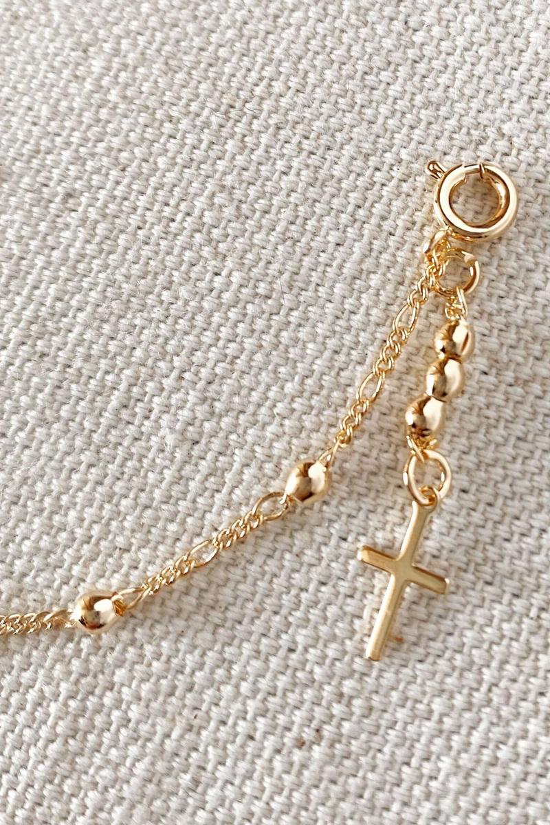 GoldFi - 18k Gold Filled Beaded Bracelet with Cross Charm