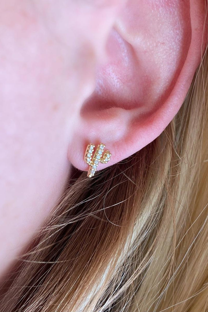GoldFi - 18k Gold Filled Cactus Stud Earrings With Micro Cubic Zirconia Stones