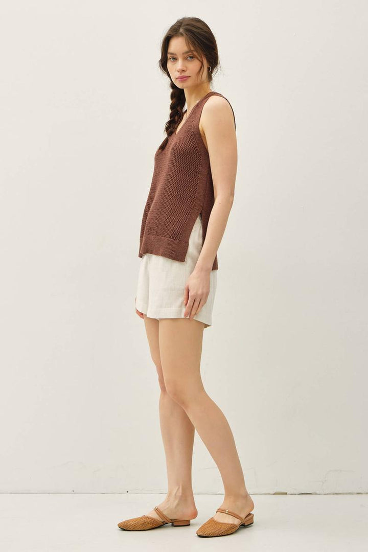 Be Cool -  Varsity Style Vneck Tank in Coco