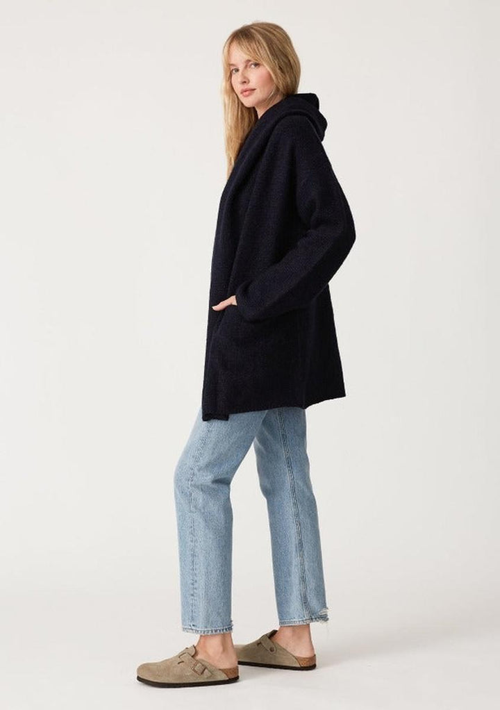 Lovestitch - Mid-Length Oversized Long Sleeve Hooded Coatigan in Navy