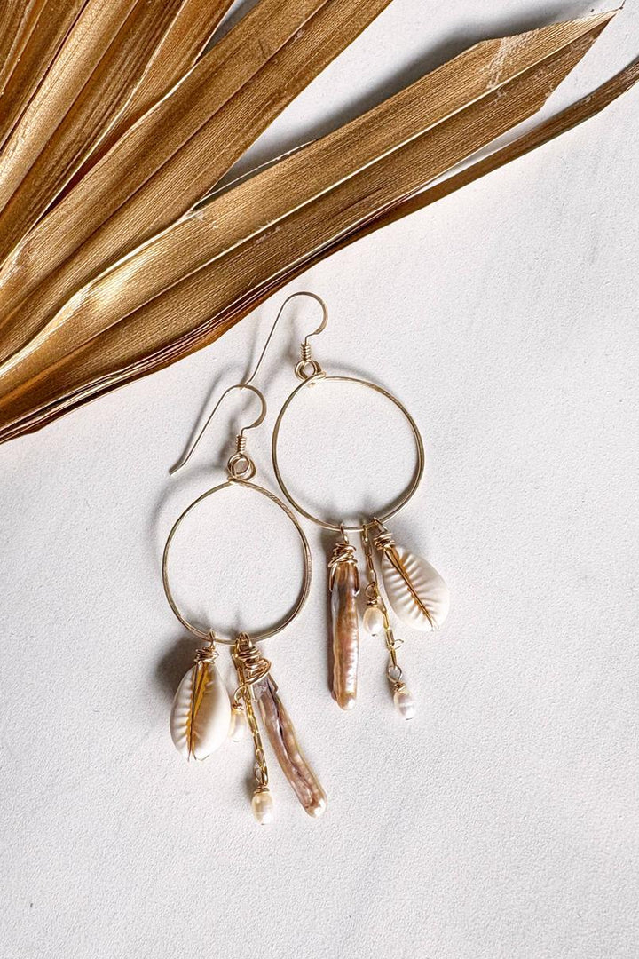Quinn Sharp - Cowrie Shell Champagne Biwa Pearl Hoops