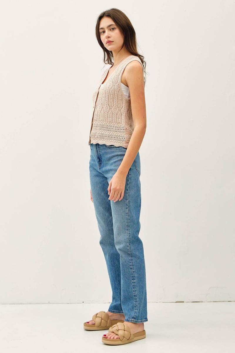 Be Cool -  Crochet Knit Sweater Vest in Taupe