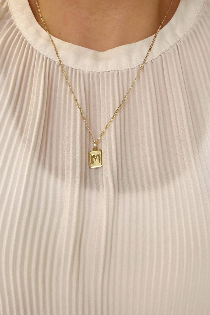 GoldFi - Textured Initial Plate Pendant - Letter P
