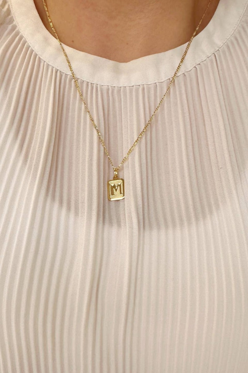 GoldFi - Textured Initial Plate Pendant - Letter C