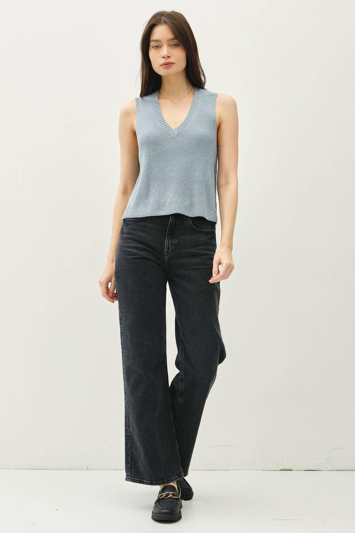 Be Cool - Clean Edge Knit Tank w/ Boxy Cropped Cut in Denim