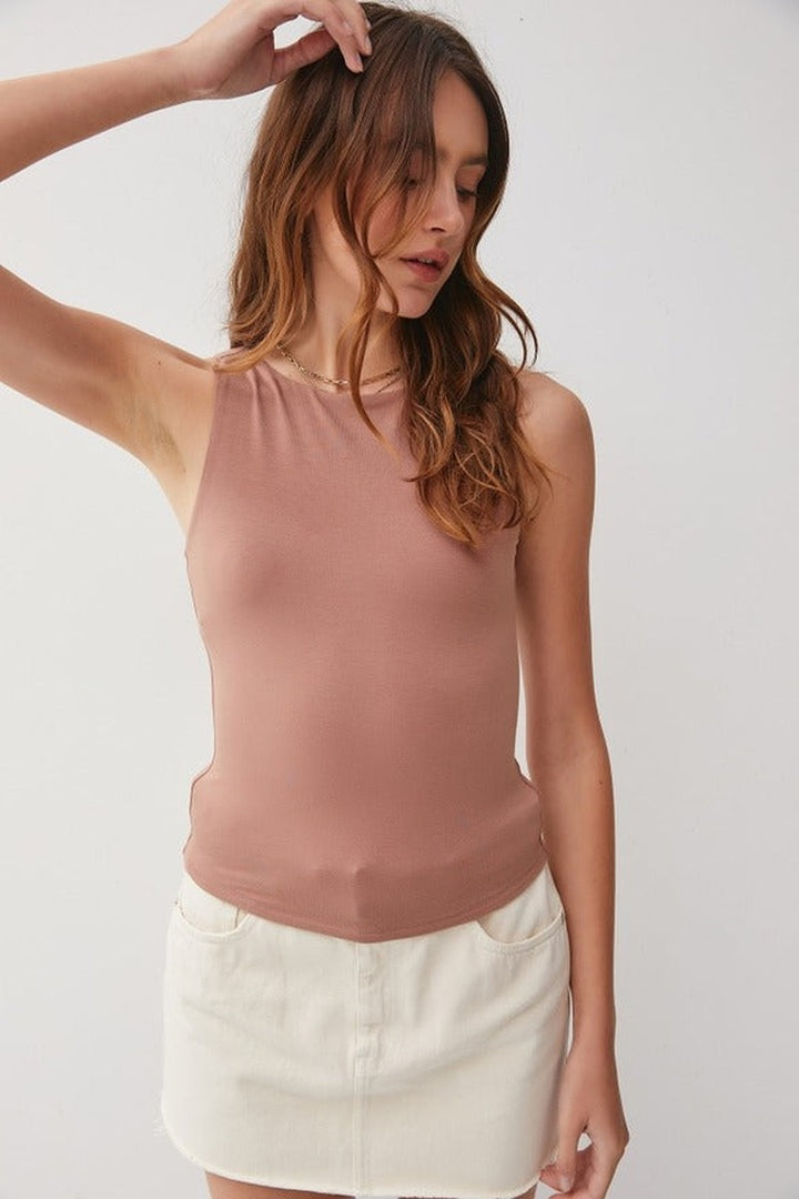 Be Cool - Basic Double Lined Boat Neck Tank in Mocha