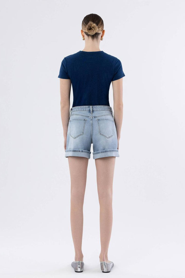 VERVET by Flying Monkey - High Rise Cuffed Denim Shorts in Dulcify