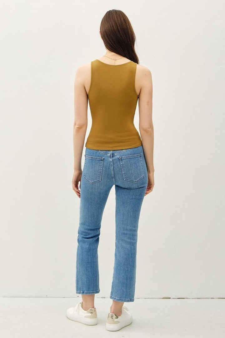 Be Cool - Basic Double Lined Boat Neck Tank in Barley