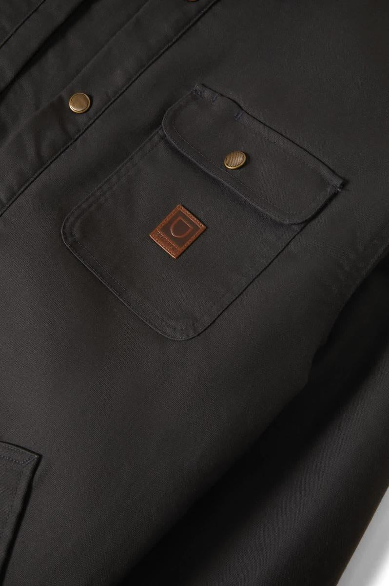 Brixton - Builders Stretch Long Sleeve Overshirt in Washed Black