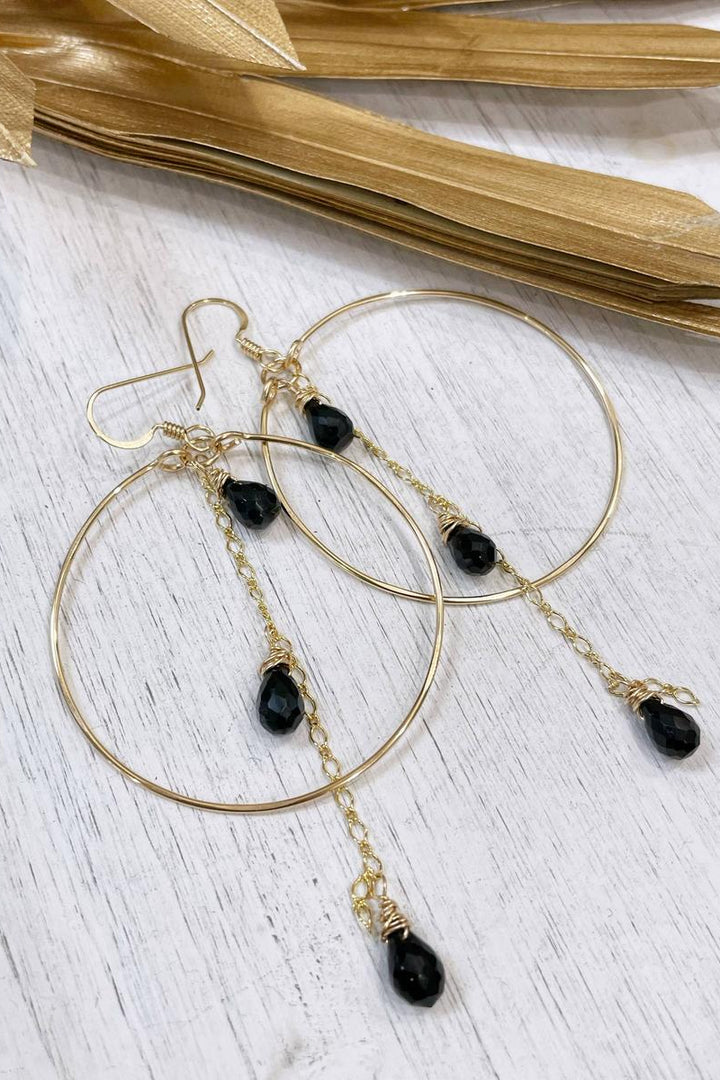 Quinn Sharp - Circle Hoop Gemstone Triplet in Gold - Black Onyx