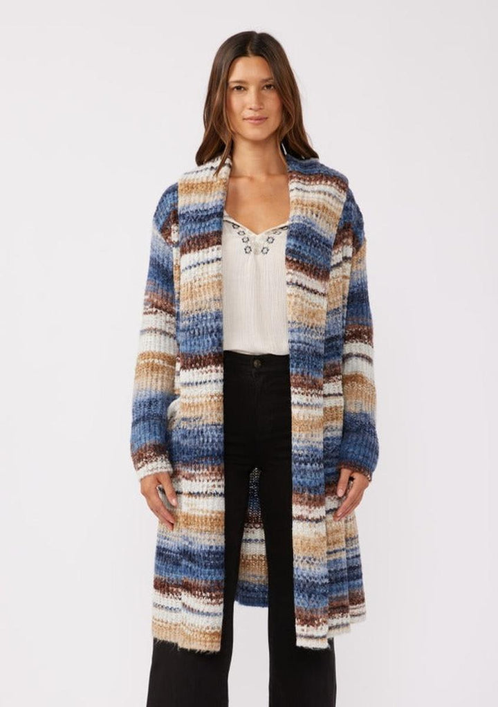 Lovestitch -  Knit Space Dye Long Sleeve Open Front Cardigan in Navy/Taupe