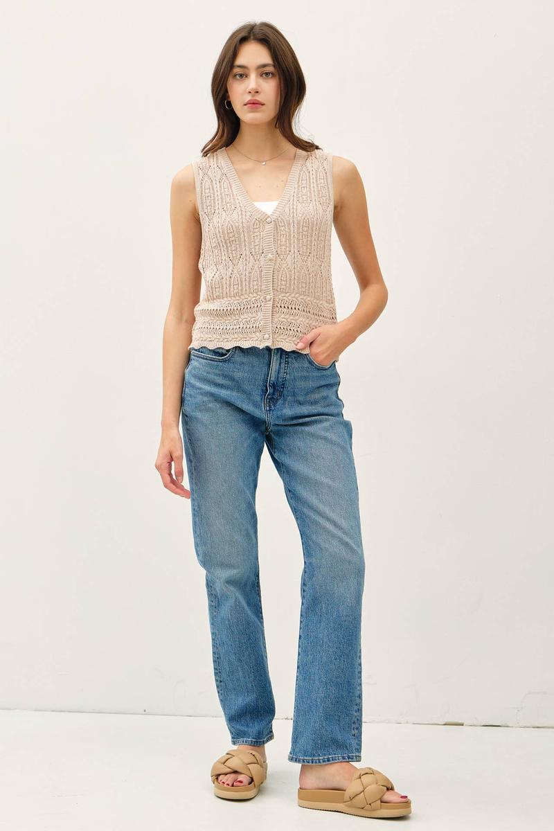 Be Cool -  Crochet Knit Sweater Vest in Taupe