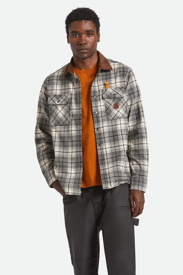Brixton - Builders Bowery Performance Flannel in Off White/Black