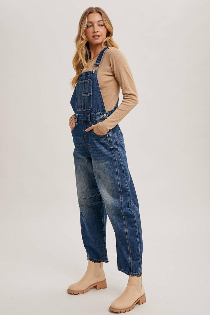 Bluivy - Denim Barrel Overalls in Dark Wash