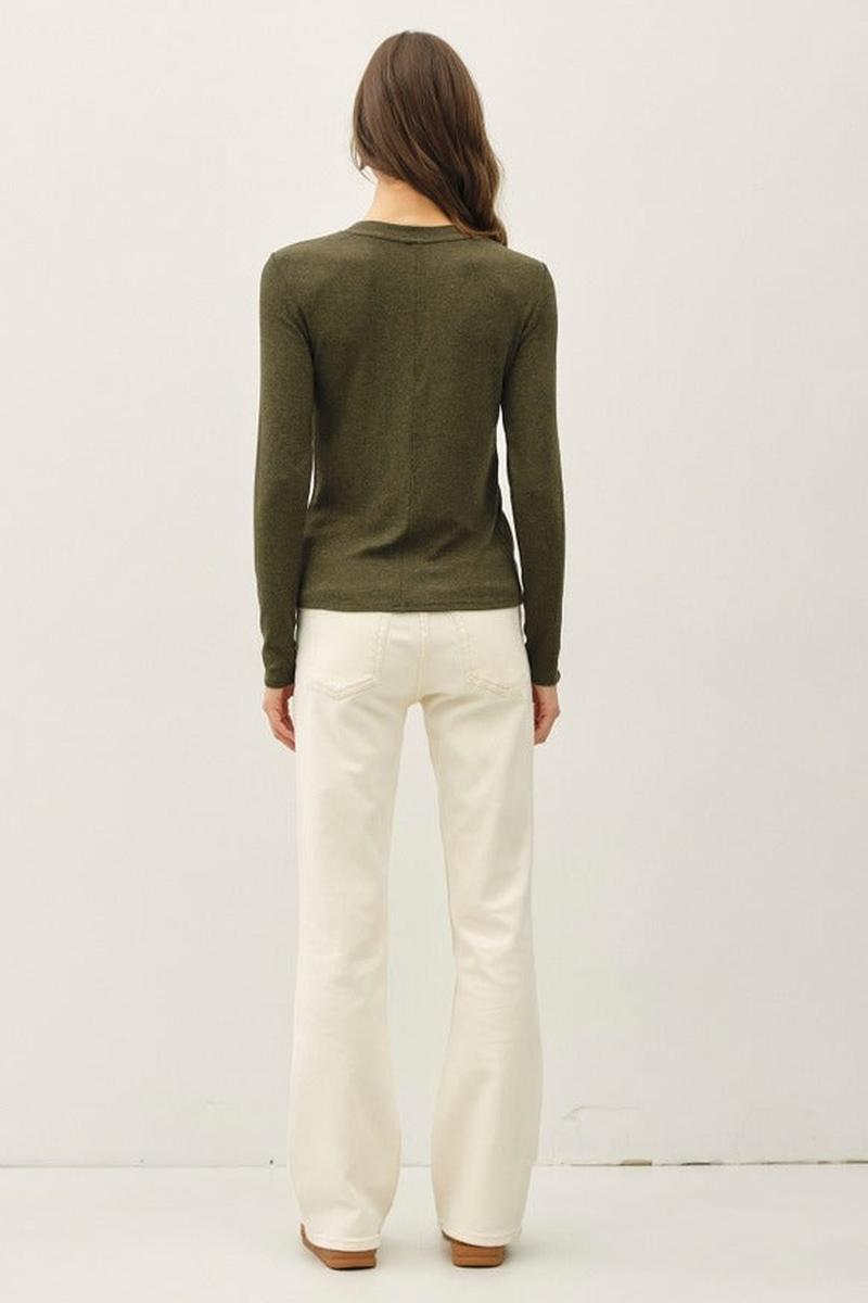 Be Cool - Modal Classic Ribbed Longsleeve Henley Basic Top in Winter Forest