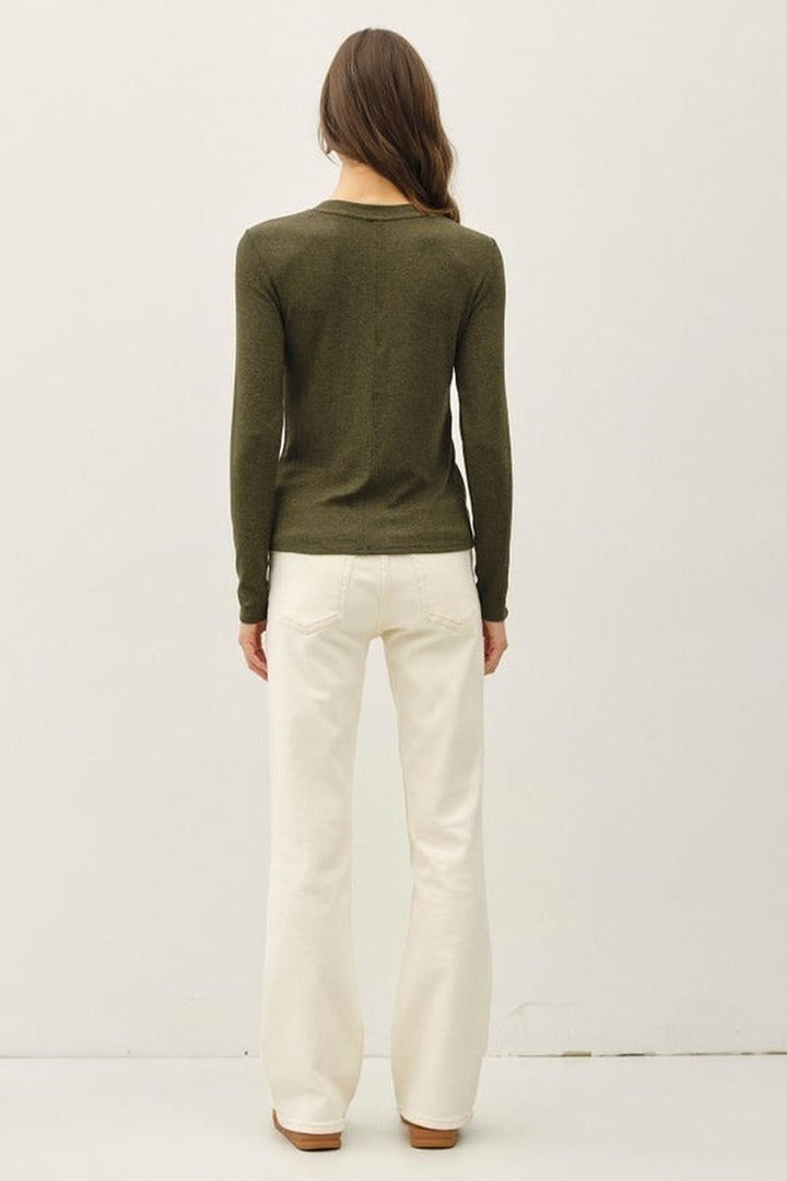 Be Cool - Modal Classic Ribbed Longsleeve Henley Basic Top in Winter Forest