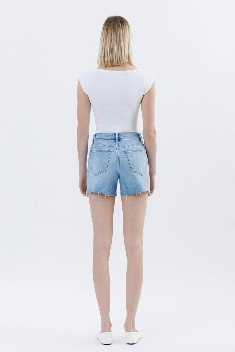 VERVET by Flying Monkey - High Rise Raw Hem Denim Shorts in Uptown Funk