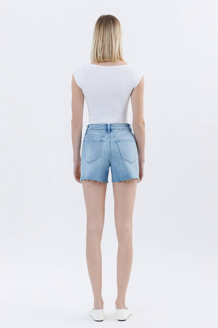 VERVET by Flying Monkey - High Rise Raw Hem Denim Shorts in Uptown Funk