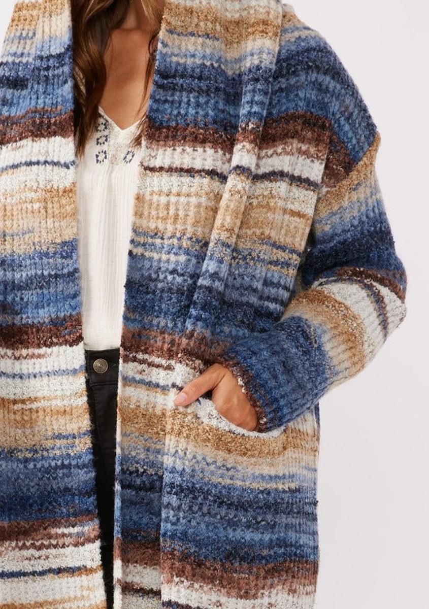 Lovestitch -  Knit Space Dye Long Sleeve Open Front Cardigan in Navy/Taupe