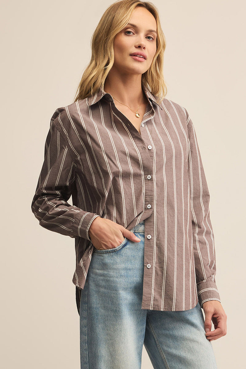 Z Supply - Seaport Striped Poplin Shirt in Sandlewood