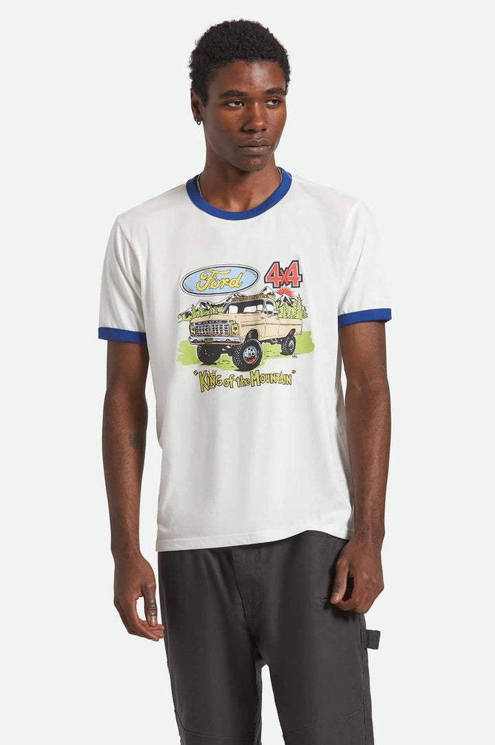 Brixton - Ford King Of The Mountains Short Sleeve Ringer T-Shirt in Wimbledon White