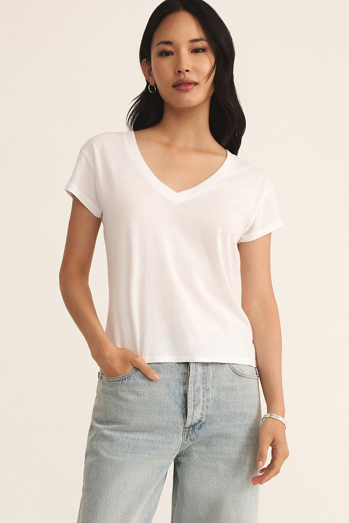 Z Supply - Modern Jersey V-Neck Tee in White