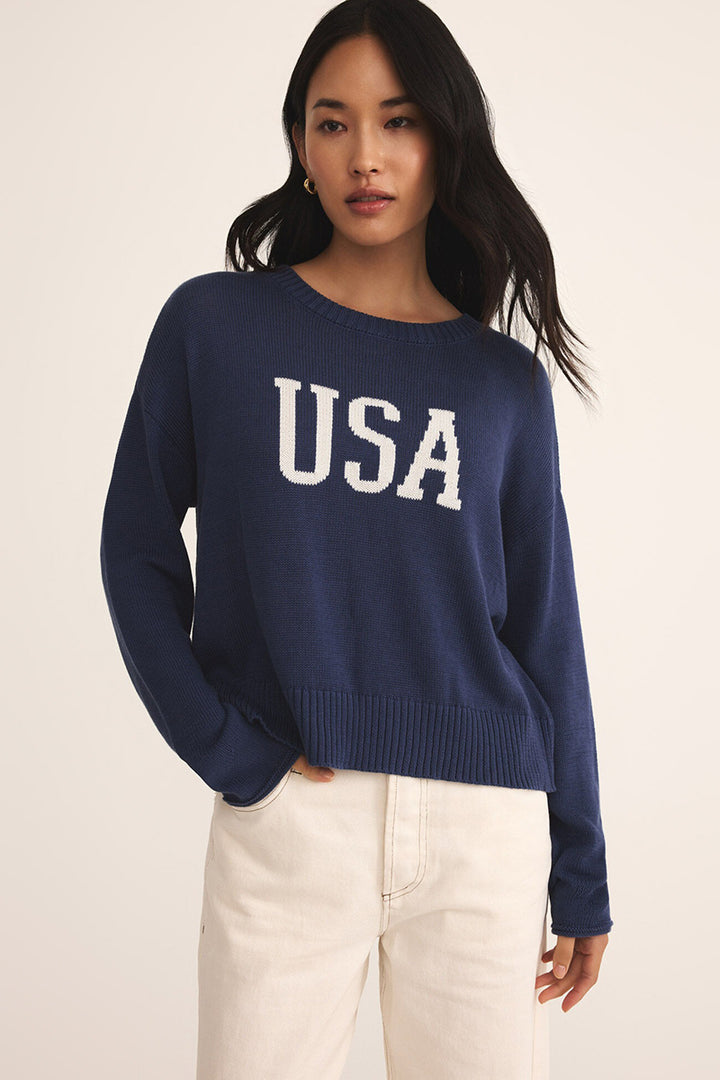 Z Supply - Sienna USA Sweater in Yacht Blue