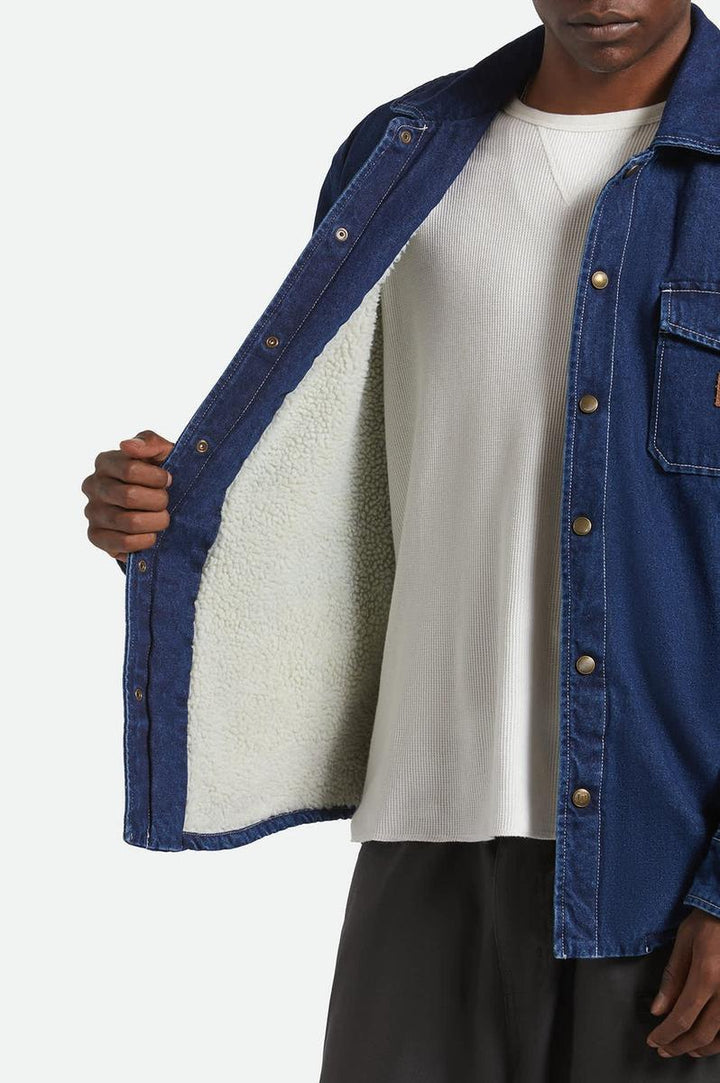 Brixton - Durham Sherpa Lined Jacket in Medium Wash Denim