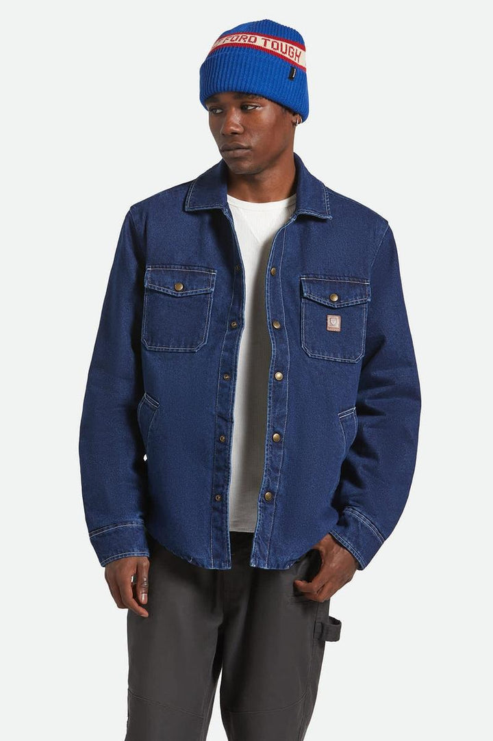 Brixton - Durham Sherpa Lined Jacket in Medium Wash Denim