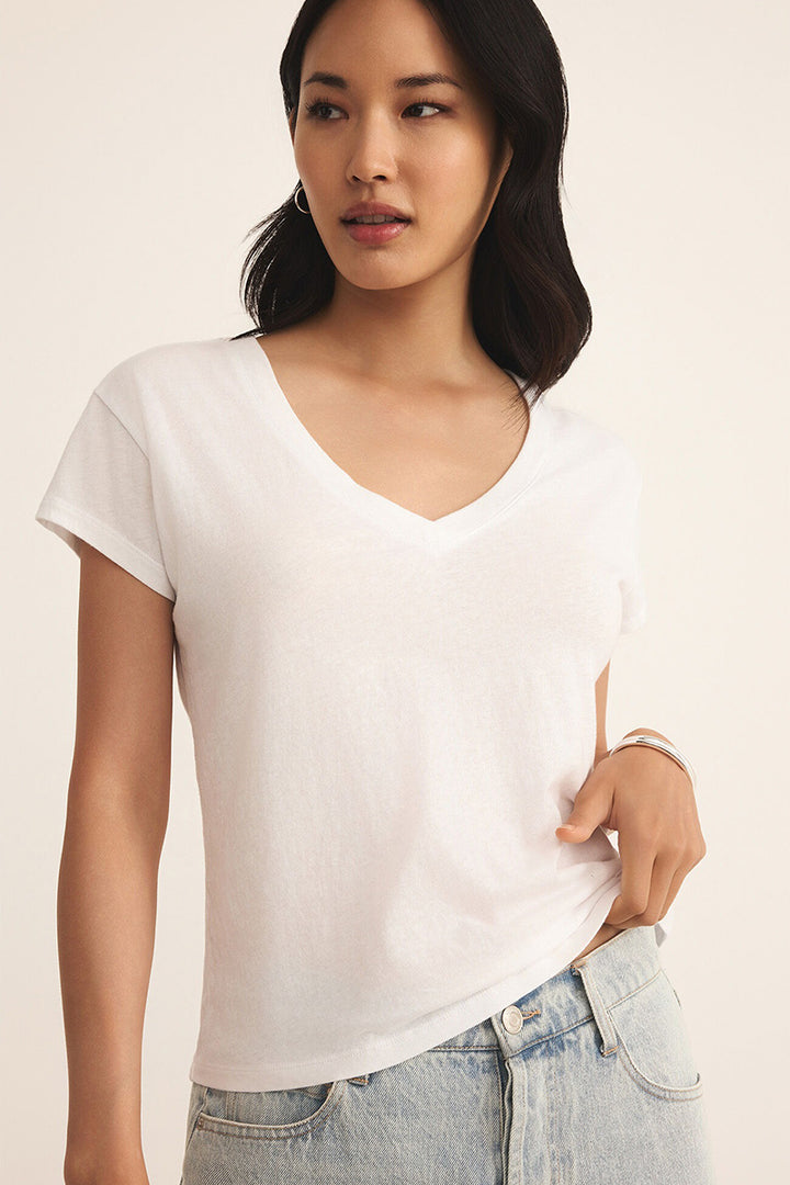 Z Supply - Modern Jersey V-Neck Tee in White
