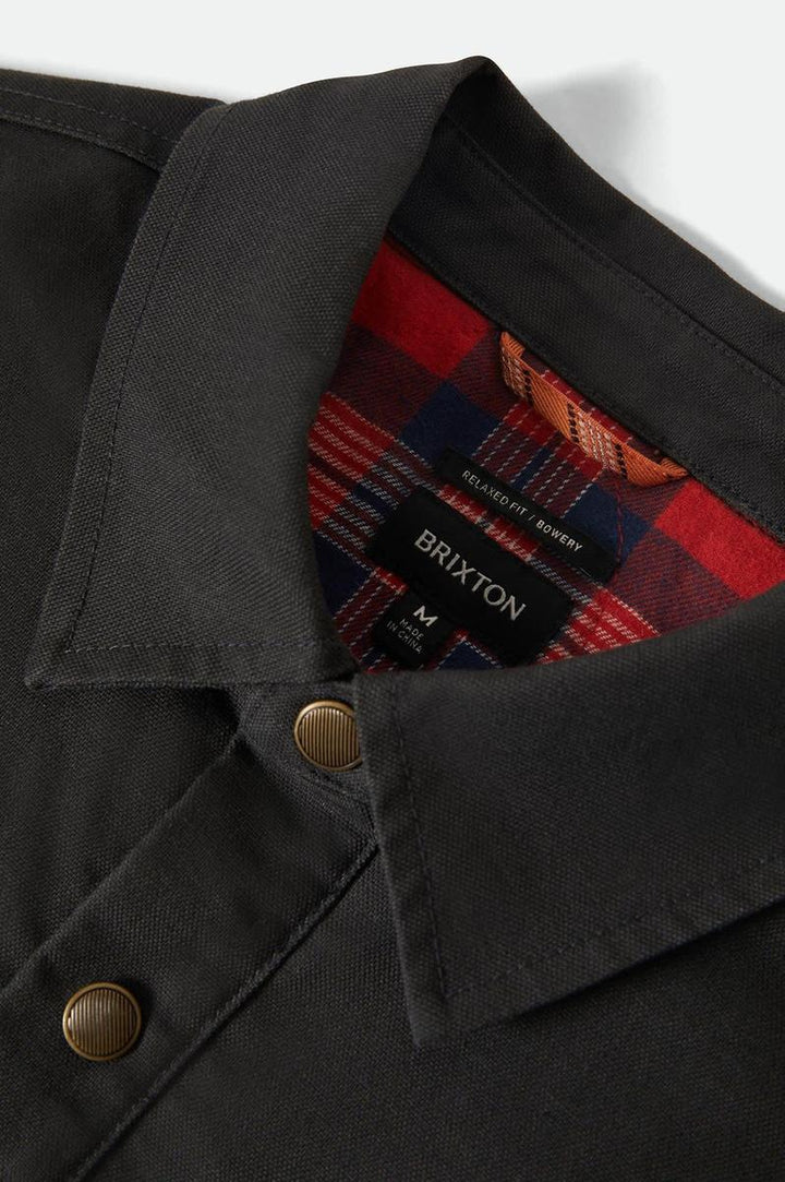 Brixton - Builders Stretch Long Sleeve Overshirt in Washed Black