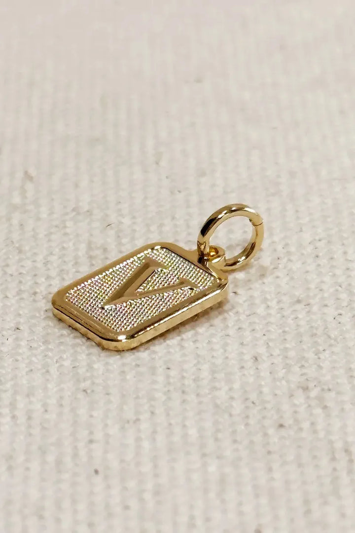 GoldFi - Textured Initial Plate Pendant - Letter V