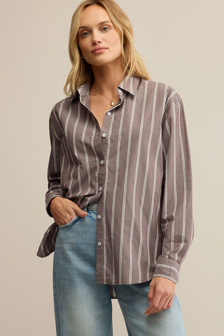 Z Supply - Seaport Striped Poplin Shirt in Sandlewood