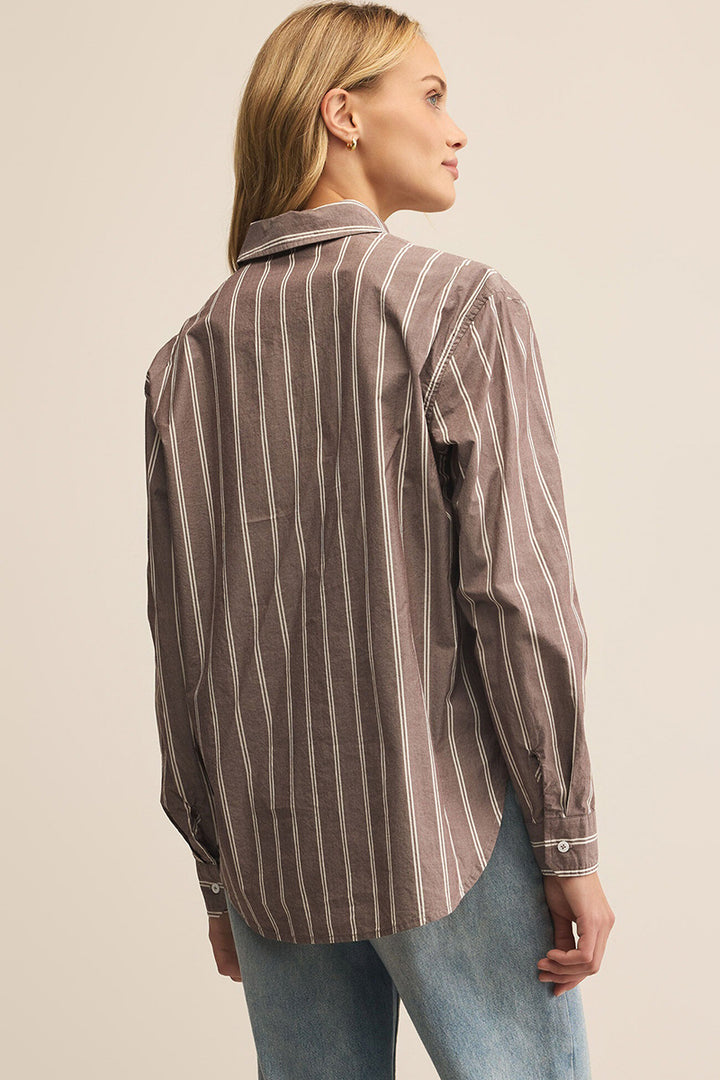 Z Supply - Seaport Striped Poplin Shirt in Sandlewood