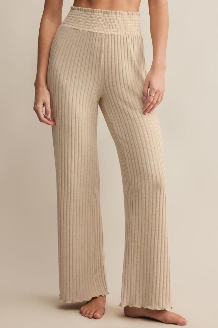 Z Supply - Dawn Smocked Rib Pant in Light Oatmeal Heather