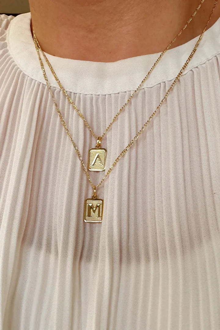 GoldFi - Textured Initial Plate Pendant - Letter V