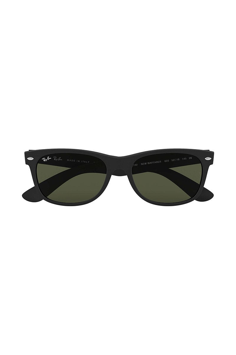 Ray Ban - New Wayfarer Classic in Black Rubber Frames with Polar Green Lenses - RB2132622/58